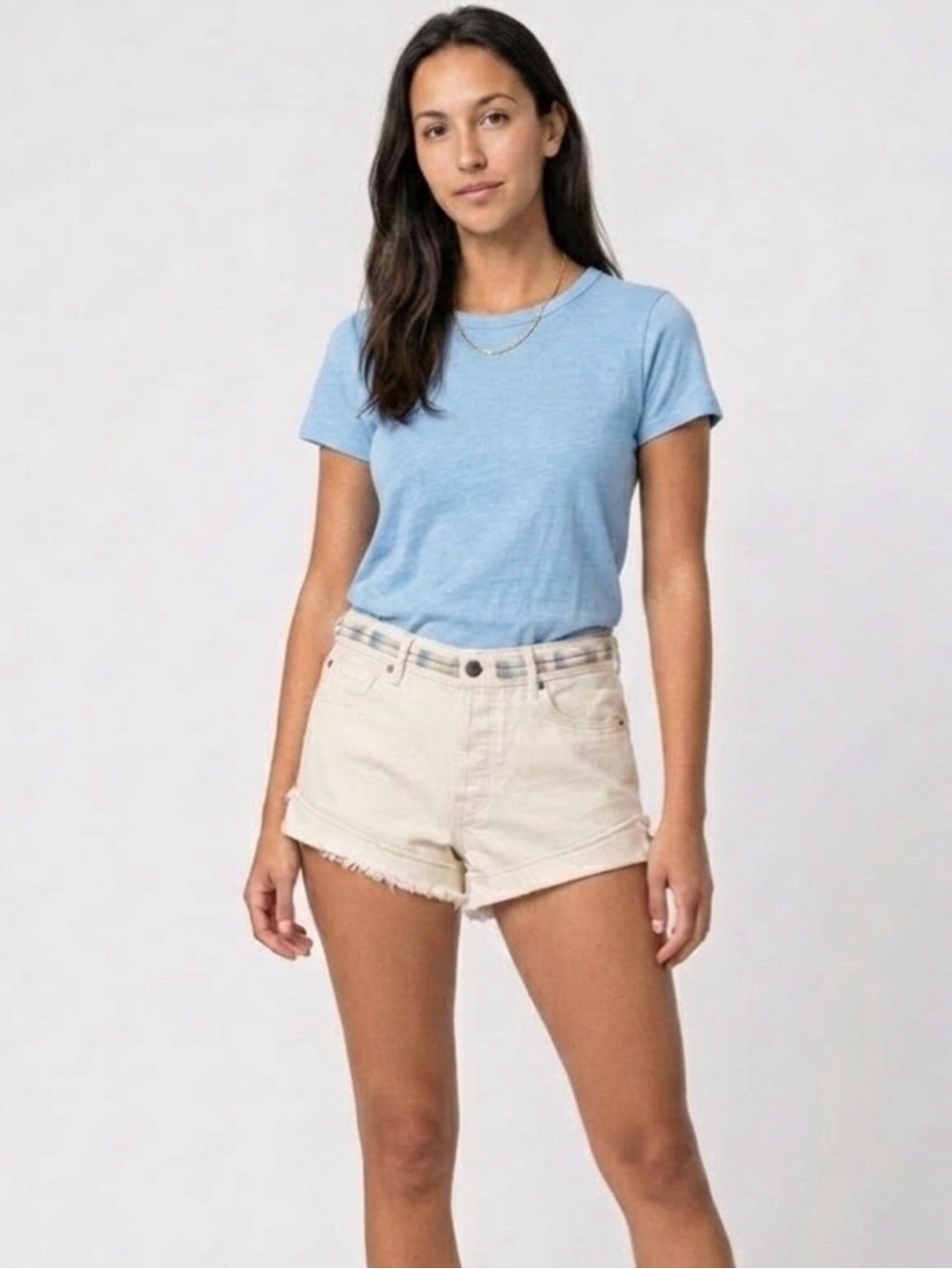 Free People Eliot Embroidered Ivory Denim Shorts 26 Braided Waist Raw Hem